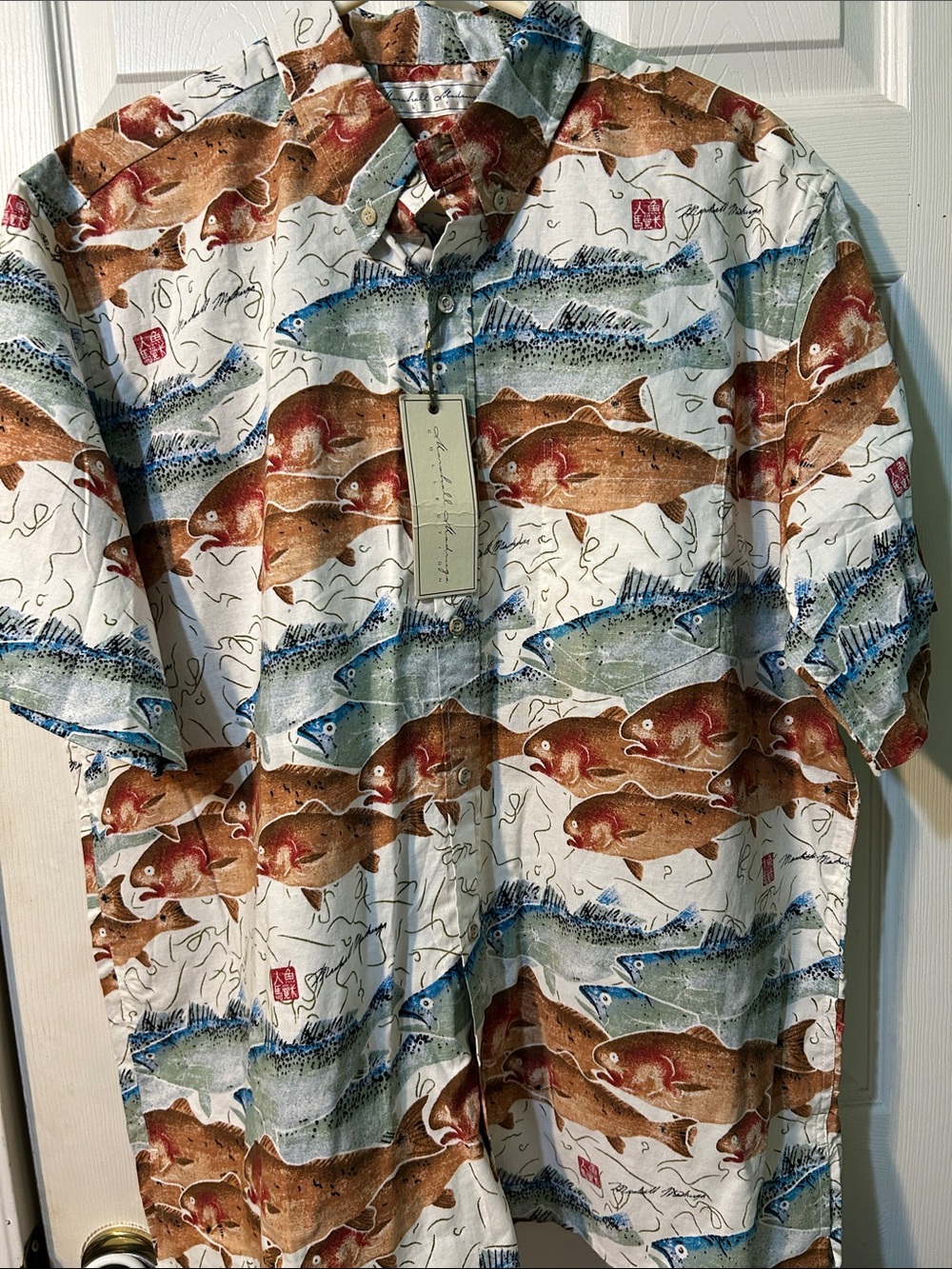 Marshall Madruga Collection Button Up Shirt Men’s Size XL Japanese Fish‎ Print